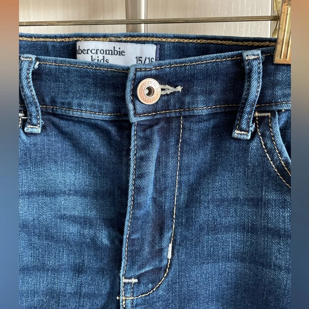 Abercrombie Kids distressed dark wash high rise jeans leggings‎ size 15/16 - Picture 5 of 10